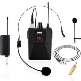 TETEGDCX Microfono inalambrico UHF Diadema, lavalier Solapa Bolsillo Mic, Amplificador de Voz Portátil, con Bodypack Transmisor, 30M para Profesores, Discursos, Reuniones, Ktv, Boda