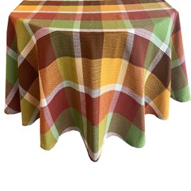 Lintex Cottage Farmhouse Plaid 100% Cotton Fabric Tablecloth, Bold Block Plaid Rustic Easy Care Cotton Weave Tablecloth, 70” Round