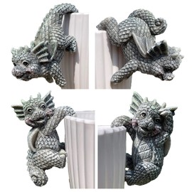 JARPSIRY 4 PCS Cute Dragon Figurines, Hanging Animal Statue for Planter Pot, Resin Climbing Sculpture Flower Pot and Vase Hugger for Patio Lawn Yard Ornaments