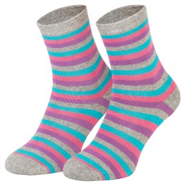Piarini 2 Pairs of Children's Stopper Socks ABS Socks – Non-Slip Socks with Nubs Made of Cotton – Boys Girls Striped, Grey-ringed, 35 - 38