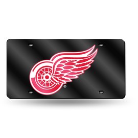 Rico Industries NHL Detroit Red Wings Black 12" x 6" Laser Cut Tag for Car/Truck/SUV - Automobile Décor