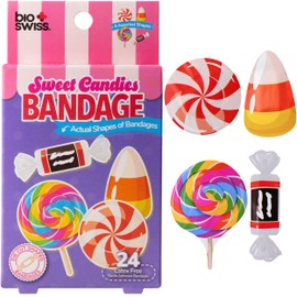 BioSwiss Bandages, Sweet Candies Shaped Self Adhesive Bandage Set, Latex Free, Sterile Wound Care, 24 Count
