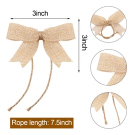 24 Pieces Burlap Bows Decorative Christmas Bows Knot Ornament Bows Small Linen Handmade Wreath Bow for Christmas Tree Decoration Festival Holiday Party Package Supplies, 3 Inch