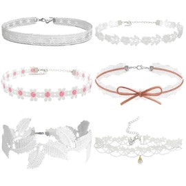 Nova&Aria Choker Necklace for Women 6 Pcs White Choker Necklace Set White Lace Tattoo Velvet Chokers for Women -29