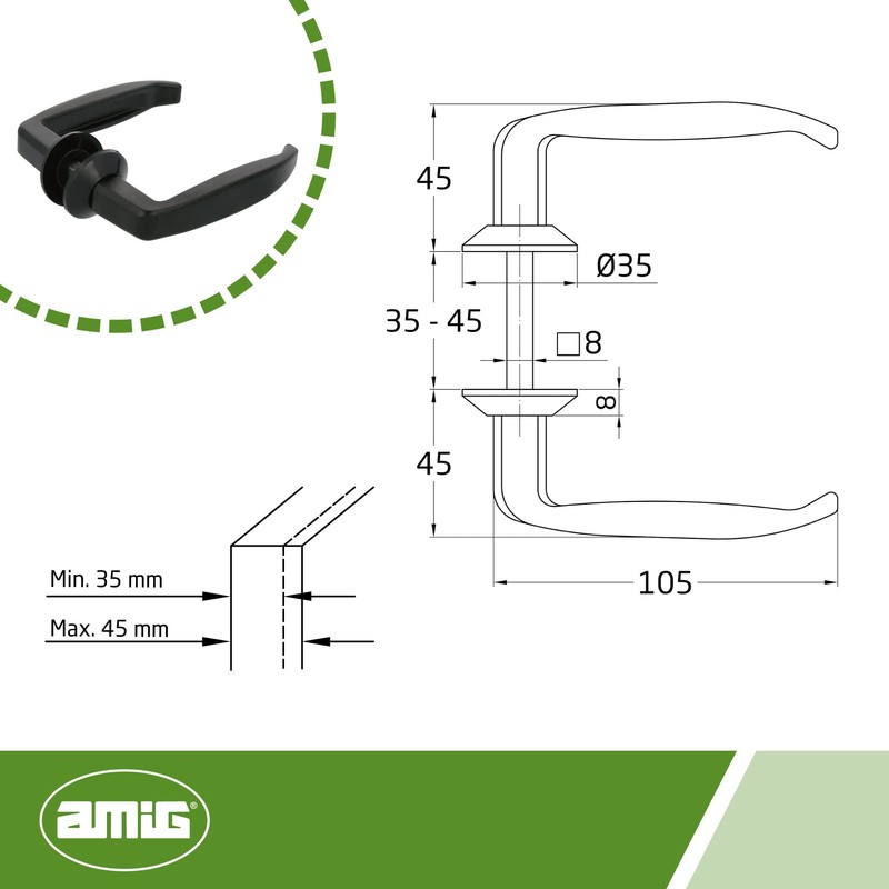 AMIG - Set of Black Aluminium Base Door Handles Without