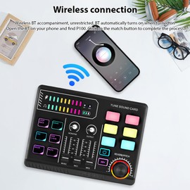 summina Gaming Audio Mixer 48V Phantom Power Audio Interface RGB Light BT Plug and Play Desktop Singing Sound Card Mixer for Live Streaming Podcasting Content Create Gaming Rechargeable