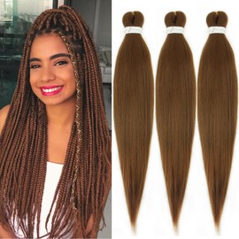 Brown Braiding Hair Pre stretched 20Inch 3 Packs Pre-stretched Braiding Hair Colored 30 EZ Braid Yaki Texture Synthetic Hair Extensions for Crochet Box Braids