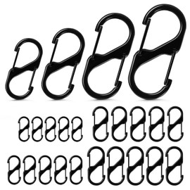 Yuerme 20 Pcs S Carabiner Clip, 4 Sizes Dual Spring Small Carabiner Clips 30/40/50/60mm Black Mini Carabiner Clips, Carabiner Keyring Clip for Camping, Key Chain, Traveling