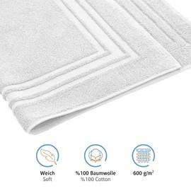 Komfortec Bath Mat Set, 2 Pieces, Terry Cloth Shower Mat, Washable Shower Mat & Bath Mat, 600 g/m² & 100% Cotton, Absorbent & Quick Drying, 50 x 70 cm, Silver Grey/White