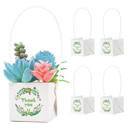 ALLWSLucky 50Pcs Thank You Succulent Wrap, Fits 2 Inch Pots Succulent Wrap Bag with Plastic Handle Kraft Paper Sleeve Succulents Tags for Shower Party Favors Ideas (50 pcs)