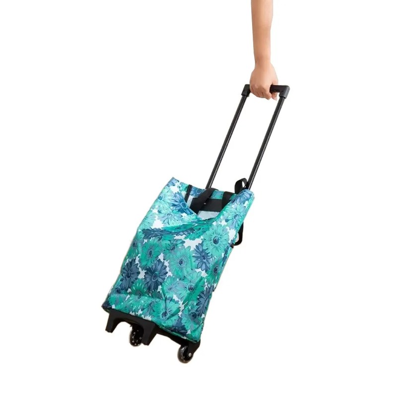 Foldable Shopping Cart Bag with Wheels and Retractable Handle for