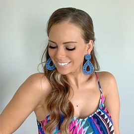 Boho Raffia Earrings Statement Teardrop Earrings Drop Dangle Bohemian Earrings(Wrapped Blue)