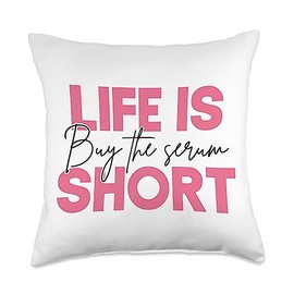 Buy The Serum Quote Skincare Serum Pun Life is Short Buy The Serum Skin Esthetician Skincare Throw Pillow, 18x18, Multicolor