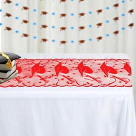 Lace Graduation Table Runner 72 Inches - 2023 Graduation Party Decorations for Table - Graduation Tabletop Centerpiece Decor - Grad Cap Decorations for Home Kitchen Dining Room (Red)