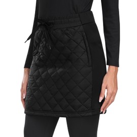 MoFiz Women's Quilted Puffer Skirt Insulated Warm Winter Skorts with Full Zipper Snow Skirts for Casual Hiking Running Golf Outdoor Black Size US M