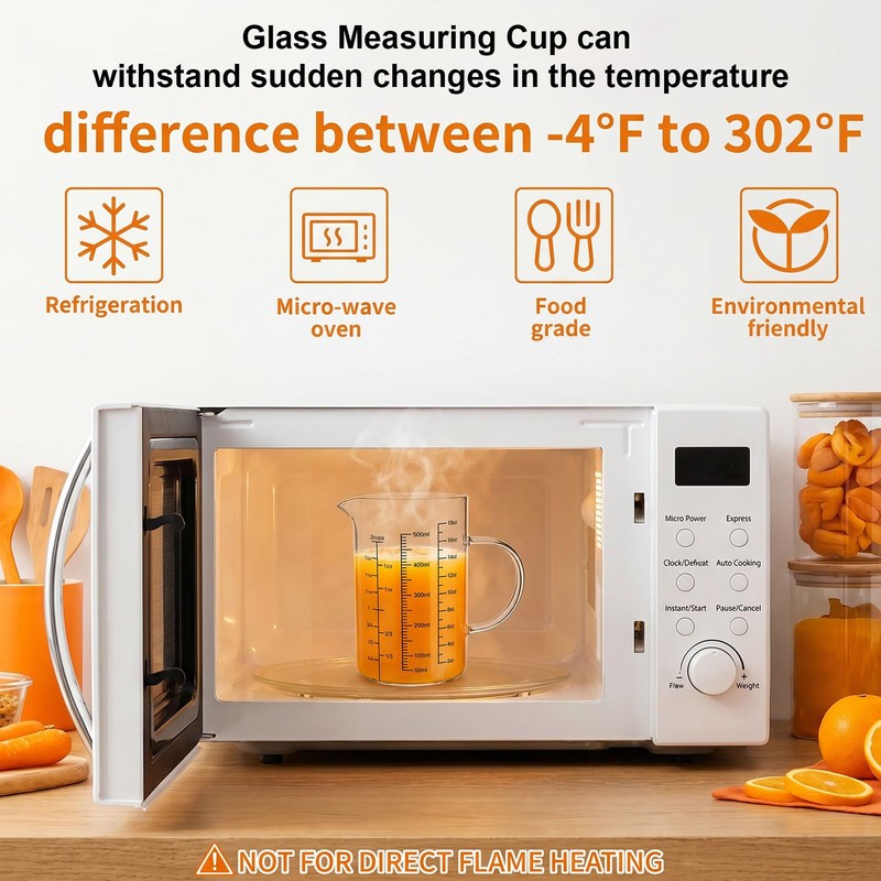 Graduated Glass Measuring Cup With Handle High Borosilicate Liquid Measuring