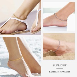 Suplight Stainless Steel Anklet for Women Beach Wedding Jewelry Waterproof 5mm Cuban Chain Anklet Bracelet Statement Gifts for Girls