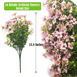 Grunyia Artificial Fake Flowers for Outdoor Spring Decoration, 16 Bundles Faux Silk Colorful Daisy UV Resistant Realistic for Outside Porch Patio Home Yard Garden Planters Pots Window Box (Pink)