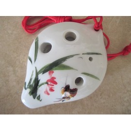 Utopia Ceramic Ocarina w. Garden Flower & Butterfly water color painting Soprano C - Easy to play Good for beginners