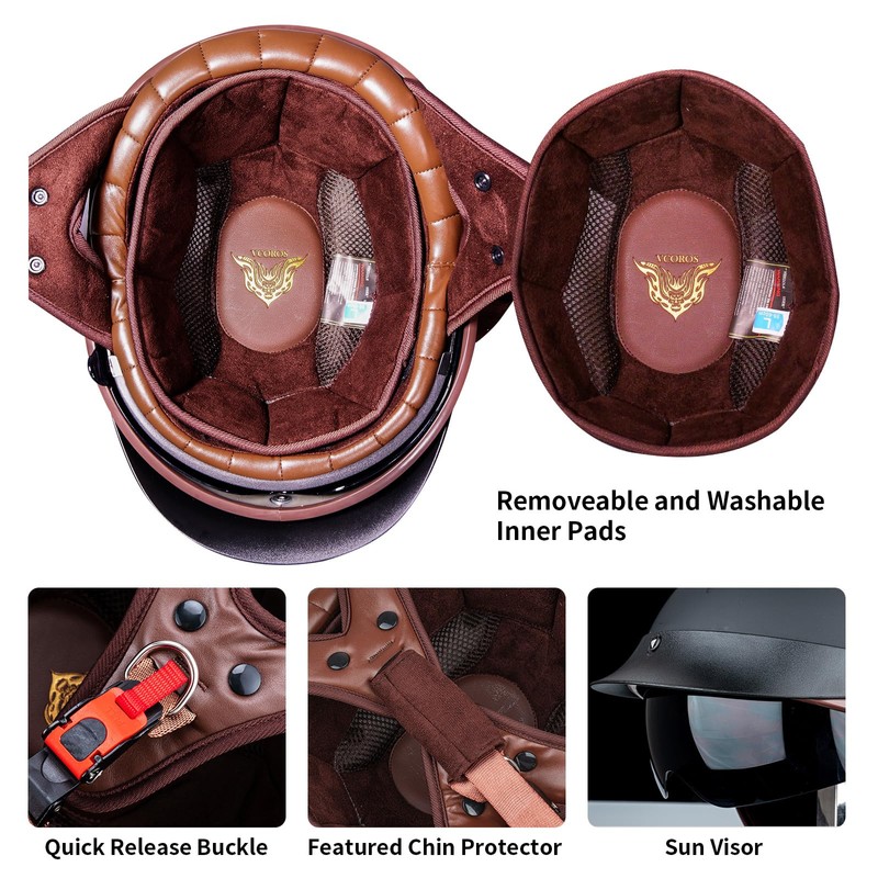 JQF Gear Retro Motorcycle Helmets for Men Women Open Face