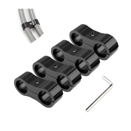 4PCS Hose Separator Clamp, Aluminum Fuel Line Mounting Clamps with Wrench, Divider Hose Fitting Adapter Fit for Fuel Hose, Oil Line, Brake Line, Water Pipe and Gas Line (6AN)