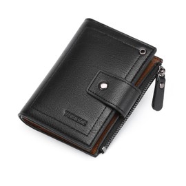 LOUEBICA Men's Genuine Leather RFID Blocking Wallet Small Bifold Men's Wallet with Zip Coin Purse, Black, Minimalist