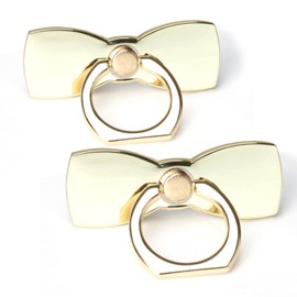 [2 Pack] Sparkling Bowtie Ultra-thin Cell Phone Ring Holder Stand,360 Degree Rotation and 180 Degree Adjustable Finger Ring Kickstand with Polished Metal Phone Grip (Gold)