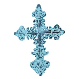 Ardour 8 x 5.8 Inch Wall Cross for Home Decor.Metal Hanging Decorative Crosses Wall Decor.Cross for Wall of Crosses,Religious Home Décor - Blue
