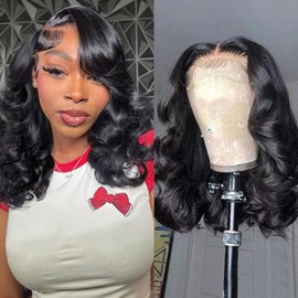 Peluca Bob de Cabello Humano de 14 pulgadas 13x6 HD Encaje Frontal Peluca de Cabello Humano Body Wave Pelucas 180% Densidad Pre Arrancadas Sin Pegamen