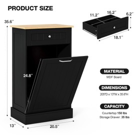 GAZHOME 10 Gallon Tilt Out Trash Cabinet, Upgrade Wooden Free Standing Trash Cabinet,Recycling Cabinet with Hideaway Drawer(Black)