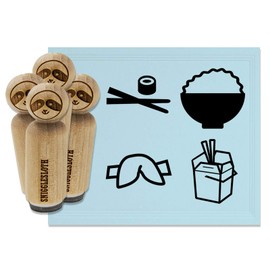 Chinese Food Take Out Takeout Box Delivery Chopsticks Rice Fortune Cookie Rubber Stamp Set for Stamping Crafting Planners - 3/4 Inch Small