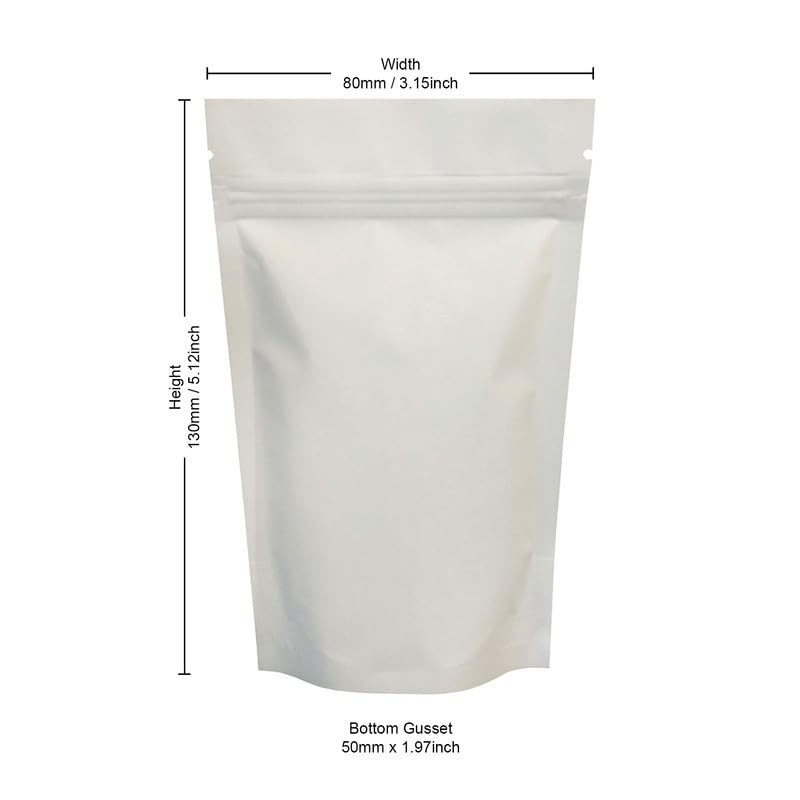 RIGHTPAK White Matt Stand Up Pouches 25 Pieces 8cm x