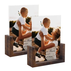 PETAFLOP 5x7 Picture Frame Set of 2, Rustic U-shaped Double Sided Frames Made to Display 5 by 7 Photos for Desk Tabletop