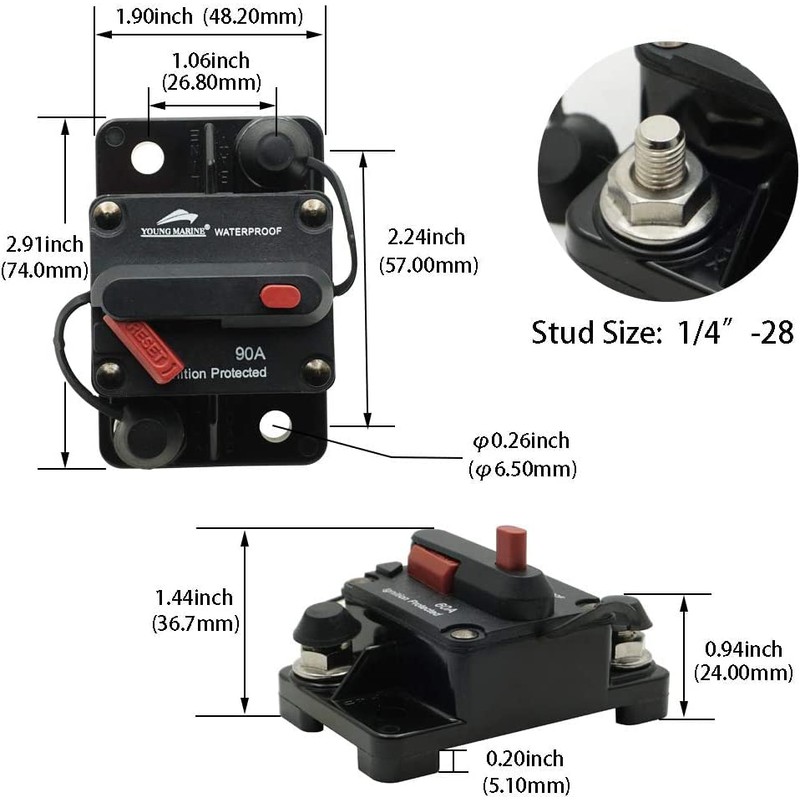 Young Marine Circuit Breaker for Boat Trolling with Manual Reset,Water