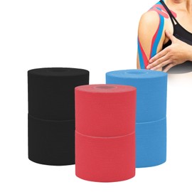 Wixovo Kinesiology Tape, 5 cm x 5 m Kinesiology Tape, Physio Tape, Waterproof and Elastic, for Joints such as Muscles, Knees, Shoulders and Elbows, Black + Red + Sky Blue