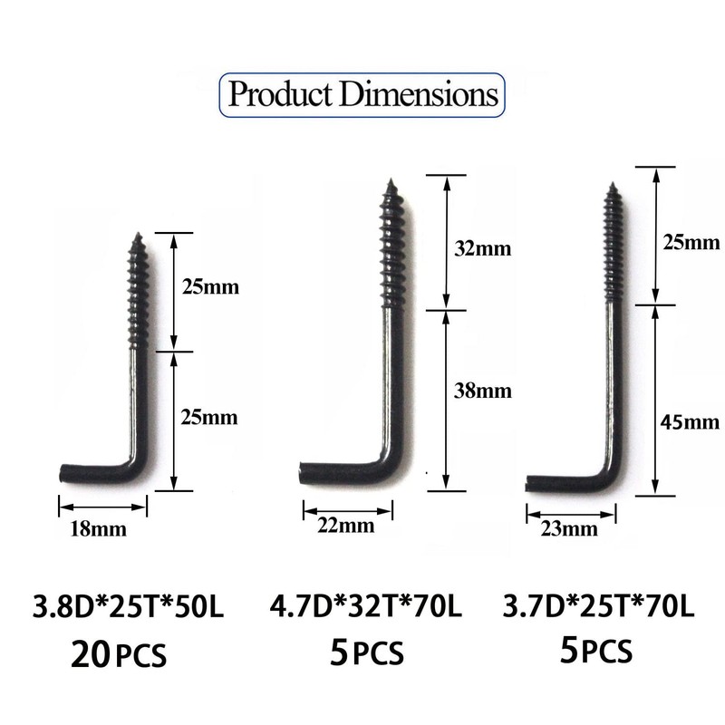 Alloygold 30 Pieces 3 Sizes Gun Black Screw Large Square
