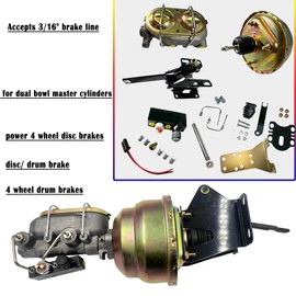 BST BSSP 8" Dual Power Brake Booster, Replacement for Ford Truck 1957-1972 1" Master & Prop Chrome Brake Booster Master Cylinder