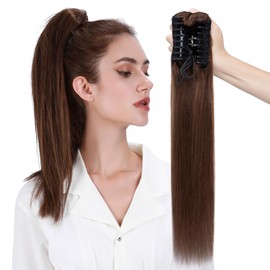 MY-LADY Ponytail Extension Human Hair Claw Clip in Ponytail Hair Extension Pony Tail Hair Extensions Real Human Hair for Women Medium Brown 18 Inch 115g