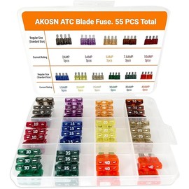 Standard ATO/Car Fuse Assortment Kit, 55 Pieces, RV Marin Automotive Blade Fuse, 11 Current Ratings - 2A/ 3A/ 5A/ 7.5A/ 10A/ 15A/ 20A/ 25A/ 30A/ 35A/40 AMP