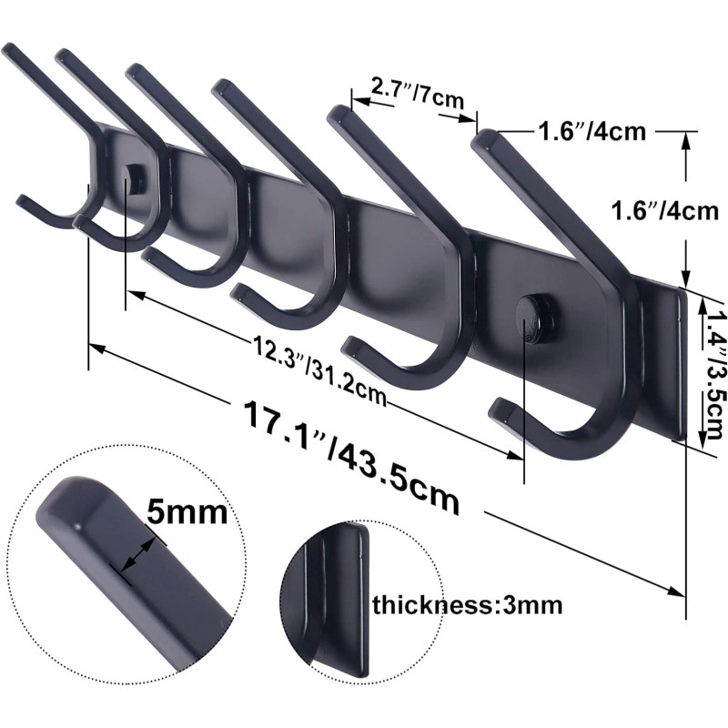 WEBI Coat Rack Wall Mounted,17-1/8 Inch Hooks for Hanging Coats,Heavy