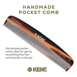 Kent 7T - Peine de bolsillo de dientes finos hecho a mano para hombres, alisador de pelo para el cuidado diario del cabello, bigote y barba, uso seco 