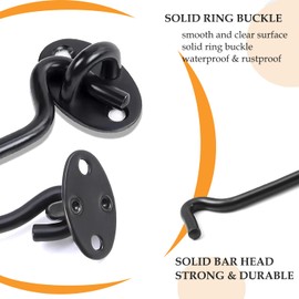 ZiYuya Hook and Eye Latch, Stainless Steel Gate Hook Cabin Hook, Hook Eye Latch Door Lock Hook Lock Latch for Wooden Gates Window Brace Gate Door Catch (Black, 2 Pack, 12 Inch)