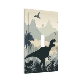 Ihsourgnitnem Decorative Light Switch Cover Prehistoric World Dinosaur Cartoon Fores 1 Gang Single Toggle Device Electrical Faceplate Switchplates Decorator Outlet Wall Plate for Kids Room Nursery