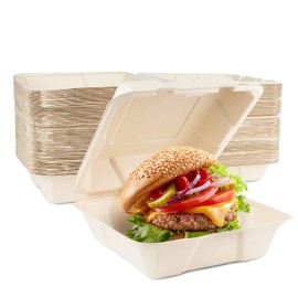 HAAGO Premium Deep Clamshell Takeaway Burger Party Boxes for Hot & Cold Food - Eco-Friendly Sugarcane Bagasse, Biodegradable & Compostable (180 Pack, 20 Centimeters)