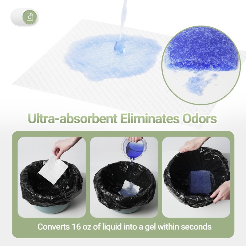 AKIMRABY Commode Liners with Absorbent Pads, 100 Bags & 40