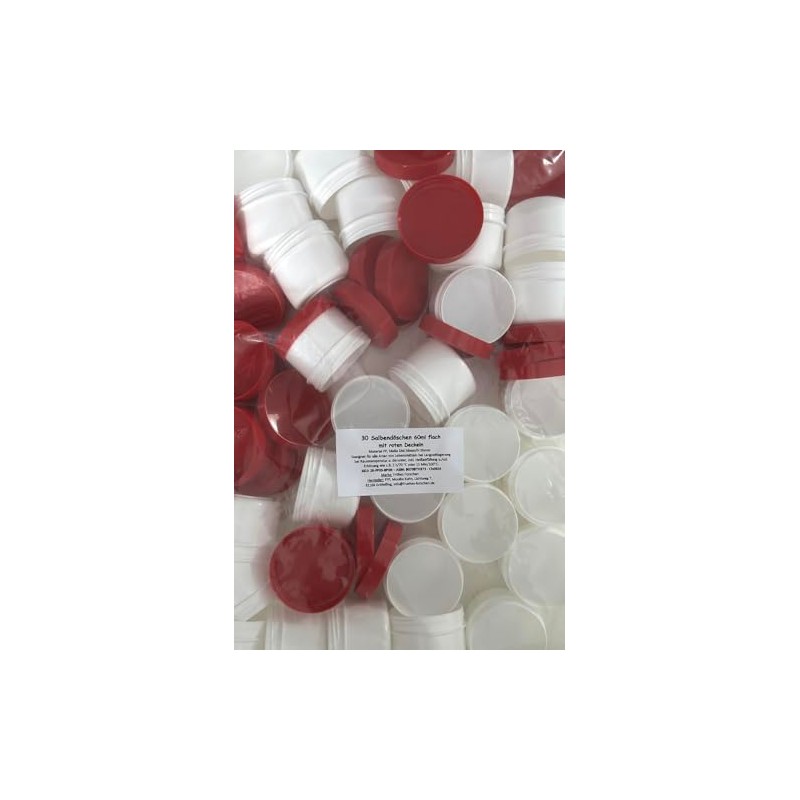 30 ointment cans, flat, 60 ml capacity with red lids