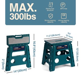 Flottian 13" Folding Step Stool for Adults and Kids Holds Up to 300 lbs,Non-Slip Folding Stools with Handle, Compact Plastic Foldable Step Stool for Bathroom,Bedroom, Kitchen Turquoise Green,1PC
