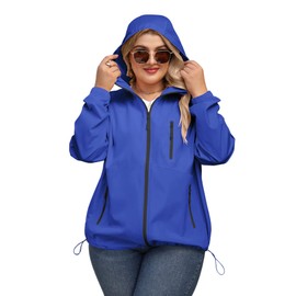Avoogue Rain Slicker for Women Plus Size Women's Rain Jackets Waterproof with Hood Travel Raincoat Packable Anorak Jacket Spring Royal Blue 2XL