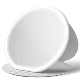 Cosmetic Mirror with Lighting, Folding Travel Mirror with Multiple Standing Angles, Illuminated Makeup Mirror with Touch Control Adjustable Lighting for Home, Bathroom and Travel (White, Large)