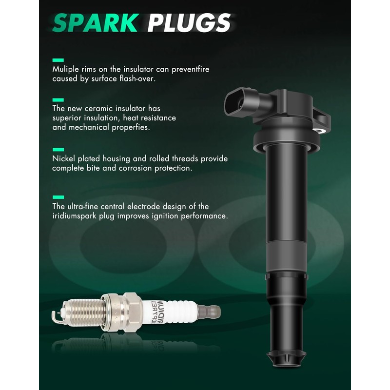 SCITOO 6 ignition coils with 6 iridium Spark Plugs for